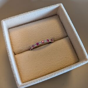 Rhodium Plated Sterling Silver Semi Eternity Ring With Ruby And CZ